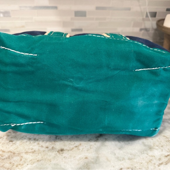 RARE Vintage LL Bean Boat & Tote Bag 80s Sawtooth Green & Navy Blue USA Rare! - Picture 7 of 9